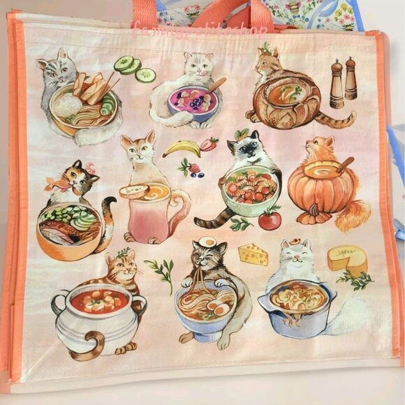 Tjmaxx REUSABLE bag bakery pastries ramen pasta croissant smoothie cat tote gift - Picture 1 of 1